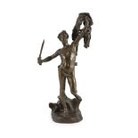 After Alfred Desire Lanson (1851-1898). A bronze figure of Jason with the golden fleece,standing