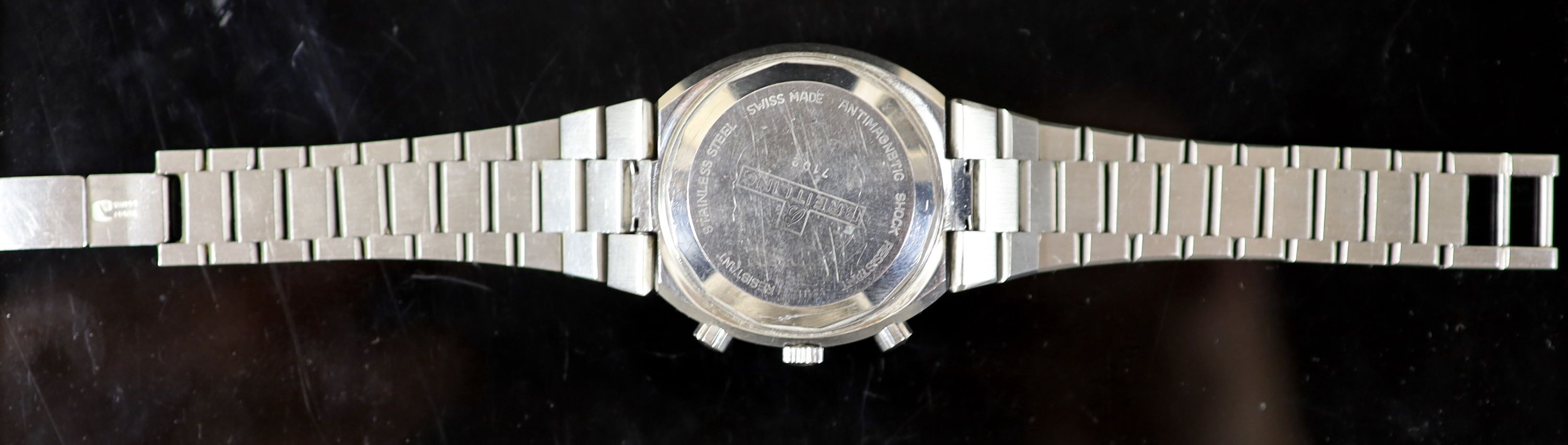 A gentleman's 1970's stainless steel Breitling Transocean chronograph date manual wind wrist watch, - Image 3 of 3