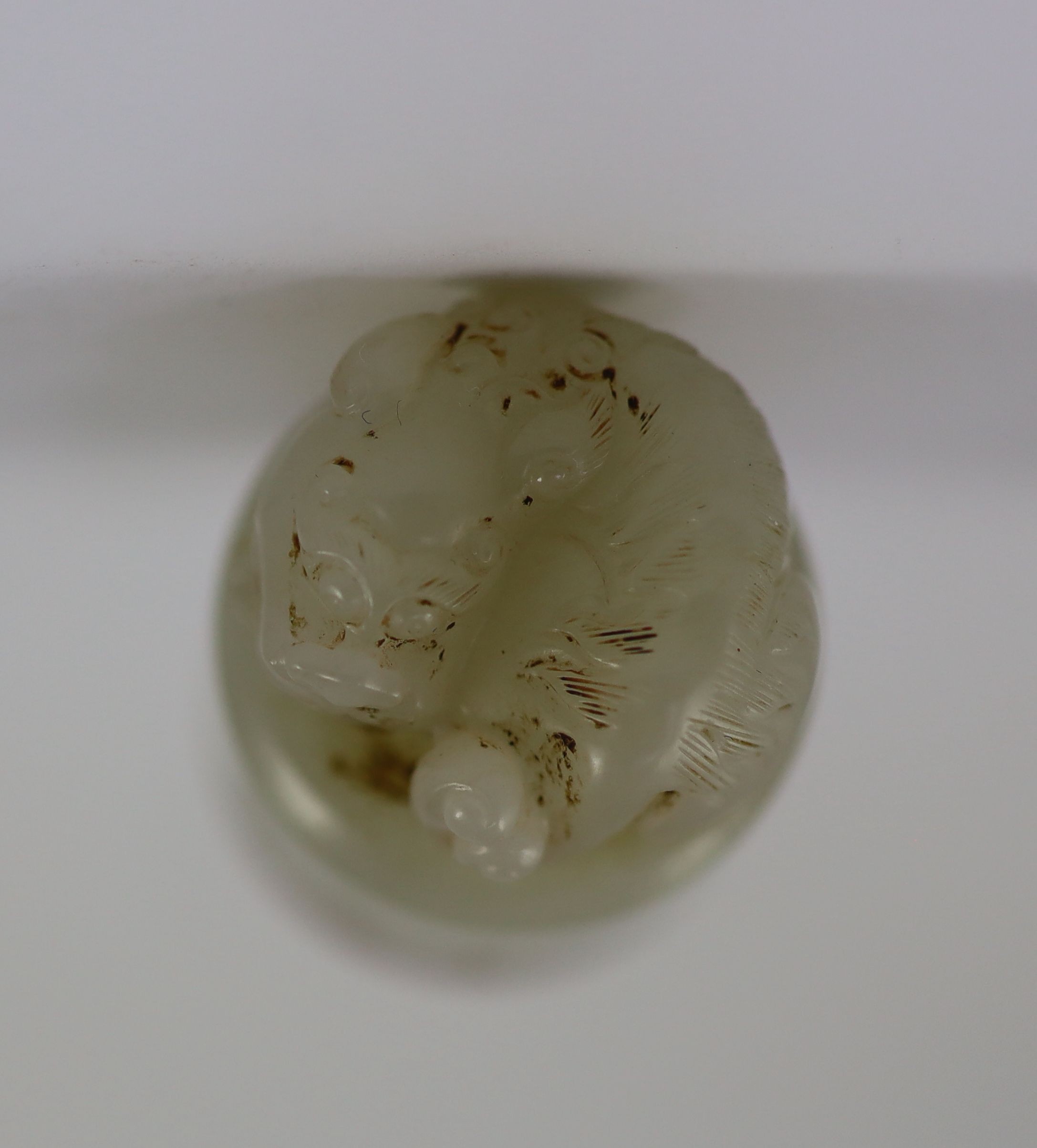 A Chinese white jade cylindrical seal,surmounted by the figure of a lion dog, inscription to one - Image 2 of 4