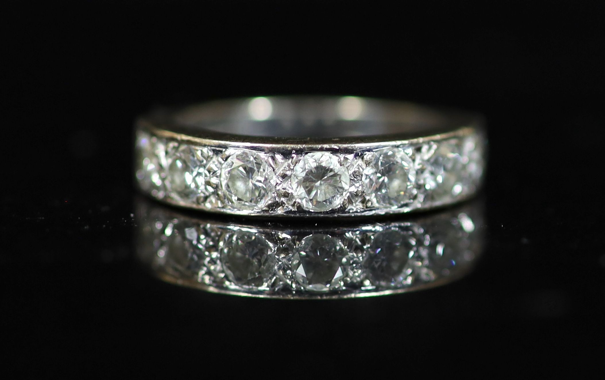 A modern white gold and channel set seven stone diamond half hoop ring,size P/Q, gross weight 6.4 - Image 2 of 4