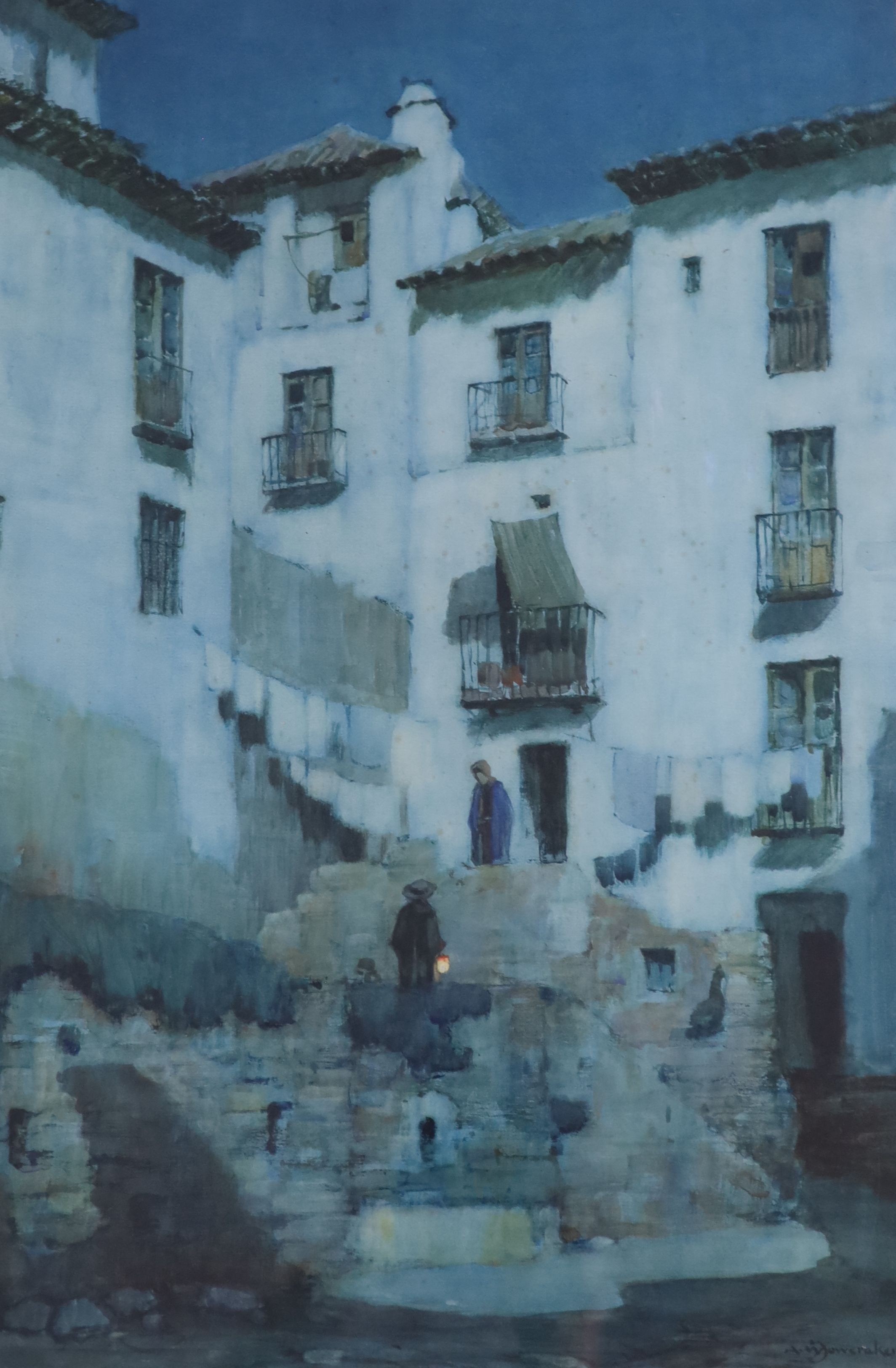 Albert Moulton Foweraker (1873-1942) 'Moonlight, a courtyard, Granada'watercoloursigned54 x 36cm