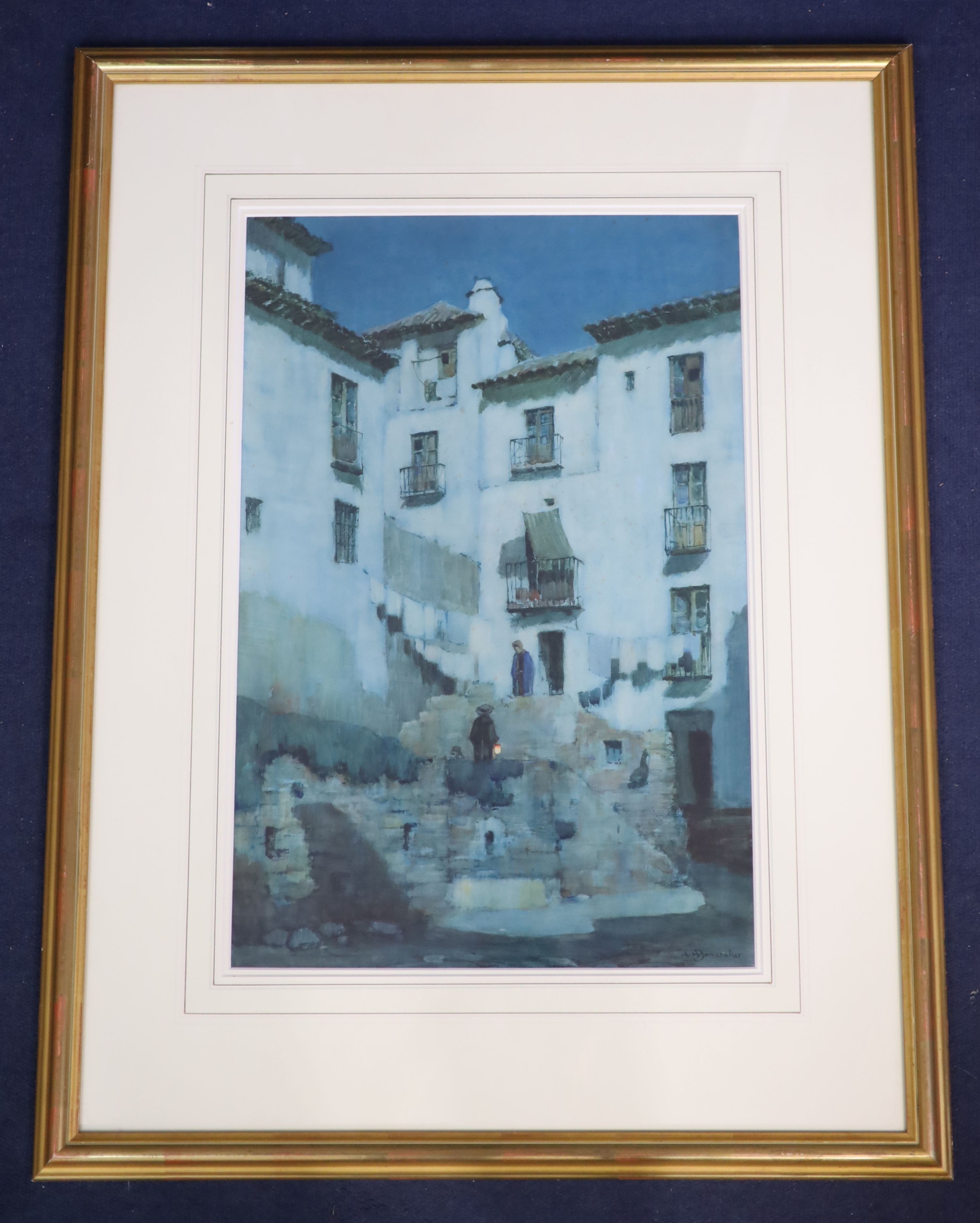 Albert Moulton Foweraker (1873-1942) 'Moonlight, a courtyard, Granada'watercoloursigned54 x 36cm - Image 2 of 4