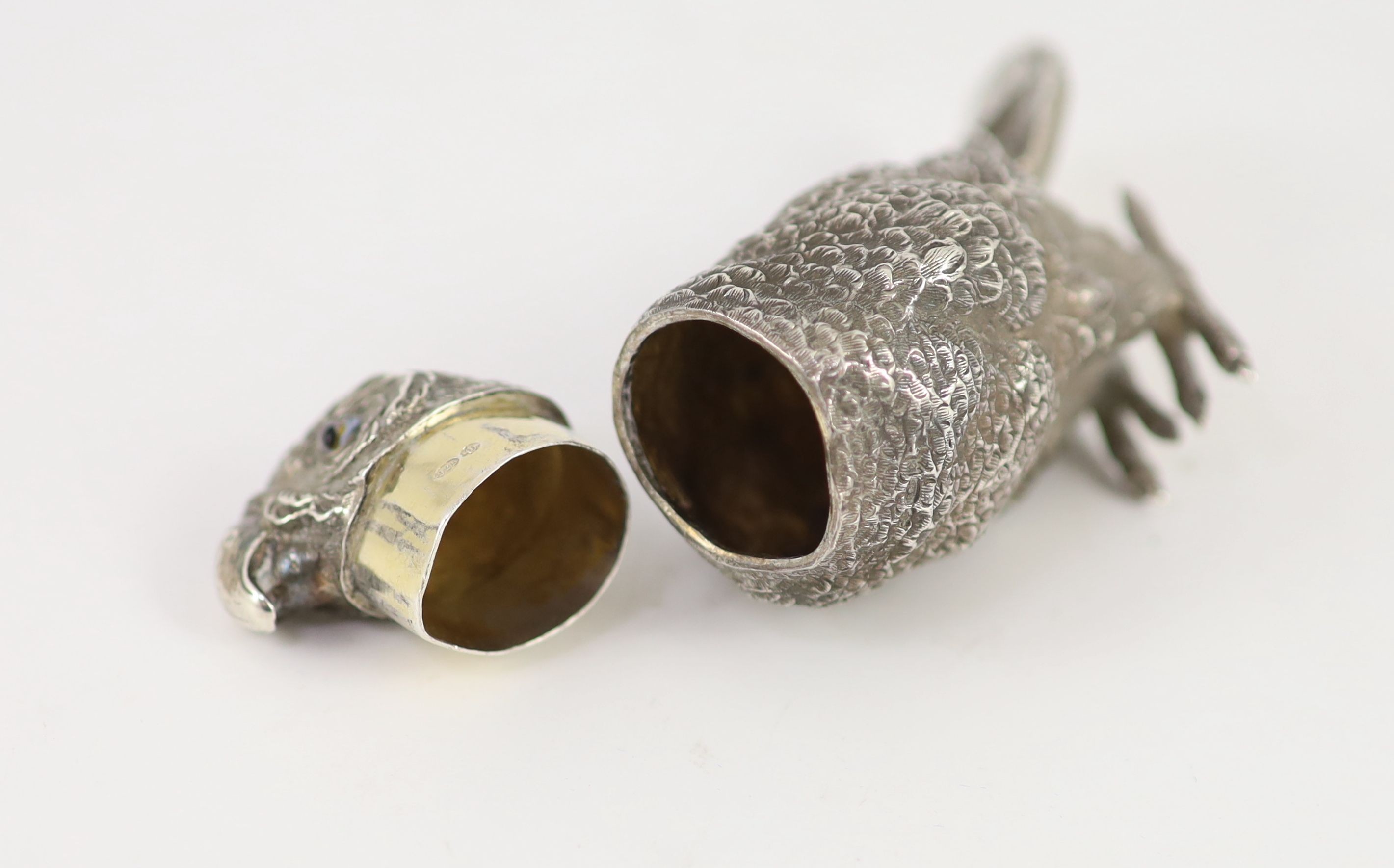 A late 19th century Hanau novelty silver pepperette, modelled as a parrot,with detachable head and - Image 3 of 4