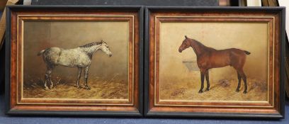 Henry Frederick Lucas-Lucas (1848-1943) Portraits of racehorses in stablespair of oils on