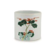 A Chinese famille verte brushpot, bitong, 19th century,painted with Shou Lao, a crane and boys