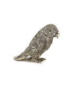 A late 19th century Hanau novelty silver pepperette, modelled as a parrot,with detachable head and