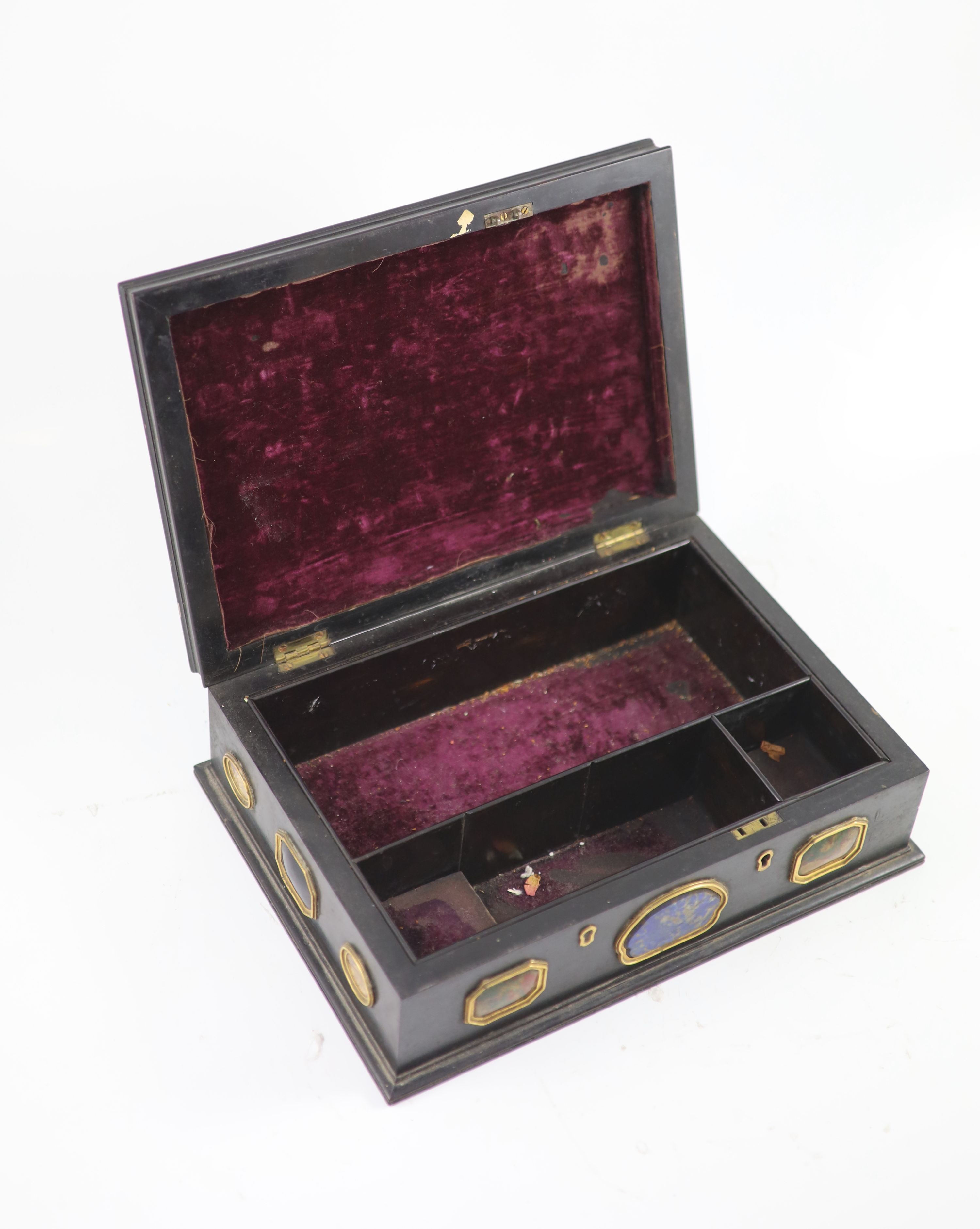 A late George III Grand Tour Souvenir ebony work boxapplied with assorted hardstones including - Image 4 of 8