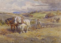 Joseph Harold Swanwick (1866-1929) 'Ploughing'pencil and watercoloursigned with monogram and dated