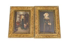 A pair of KPM Berlin porcelain plaques, late 19th century,the first a portrait of a lady in