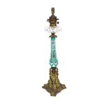 A rare ormolu mounted overlaid ‘mercury’ glass table lamp, the glass possibly by James Powell &