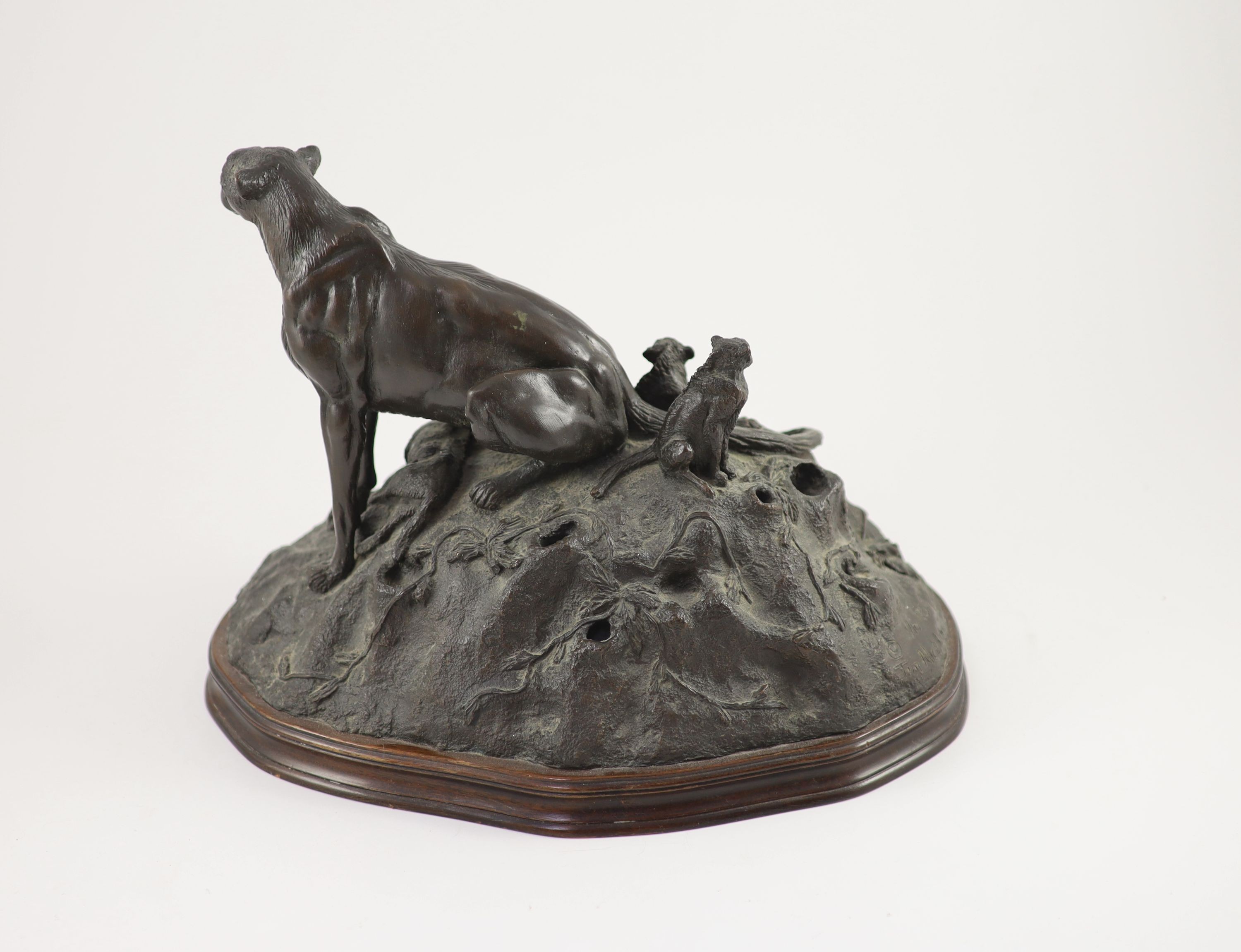 Tim Nicklin. A bronze group of a cheetah and her cubsseated upon a naturalistic mount, signed and - Image 2 of 4