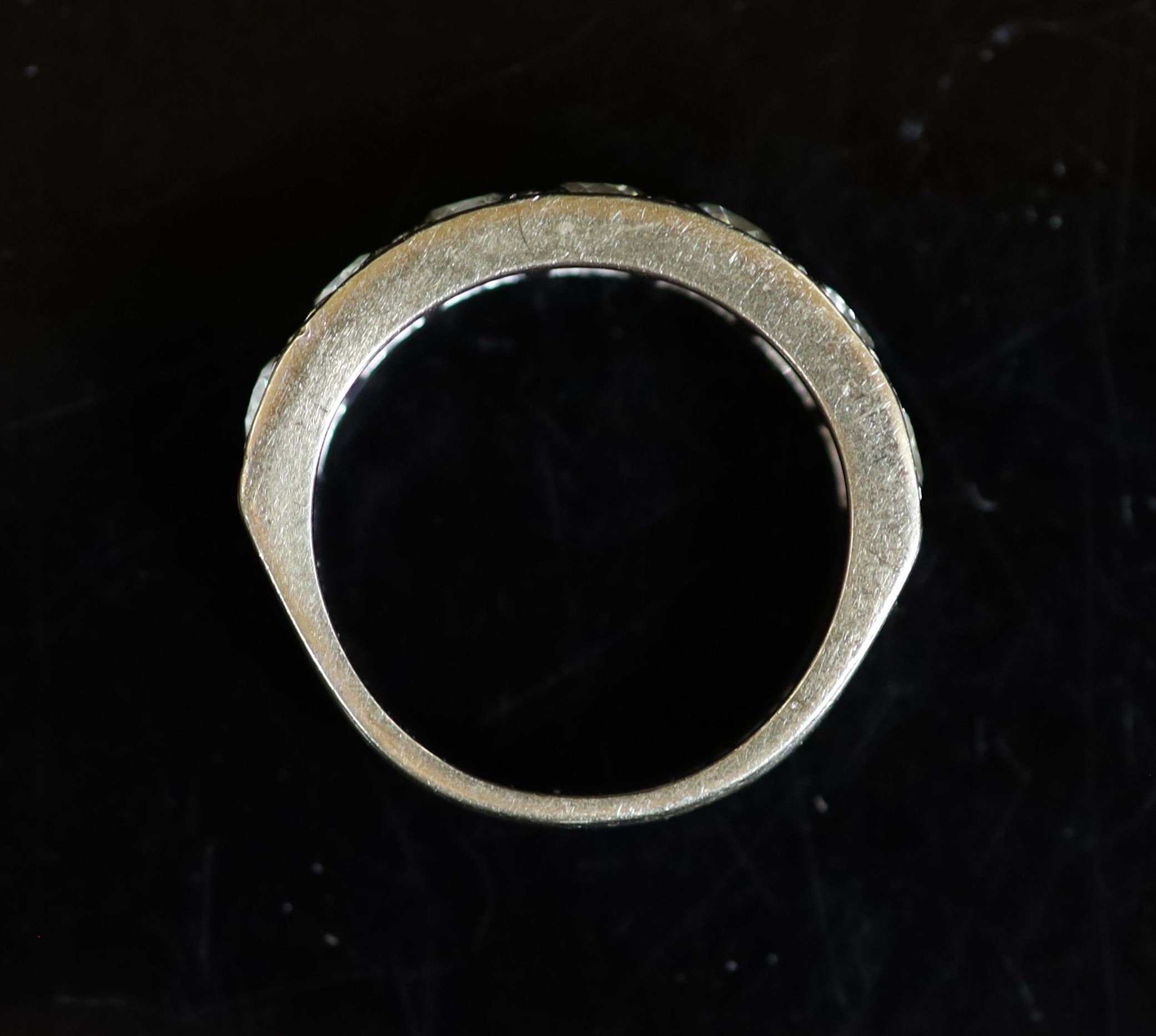 A modern white gold and channel set seven stone diamond half hoop ring,size P/Q, gross weight 6.4 - Image 4 of 4