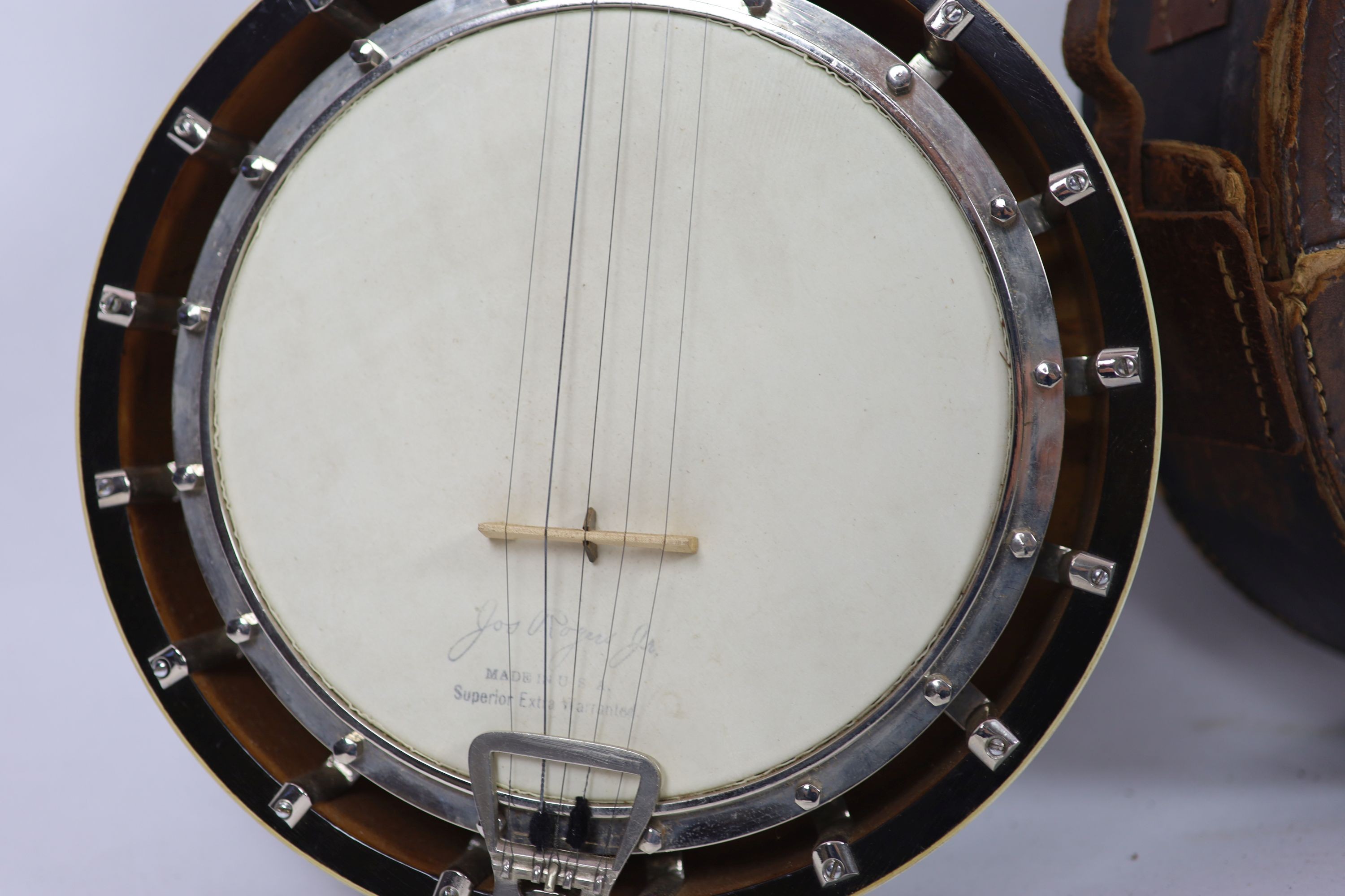 A Clifford Essex ebony mounted banjo,nut to bridge 26 inches (bridge missing), 22 frets,length 94cm, - Image 5 of 7