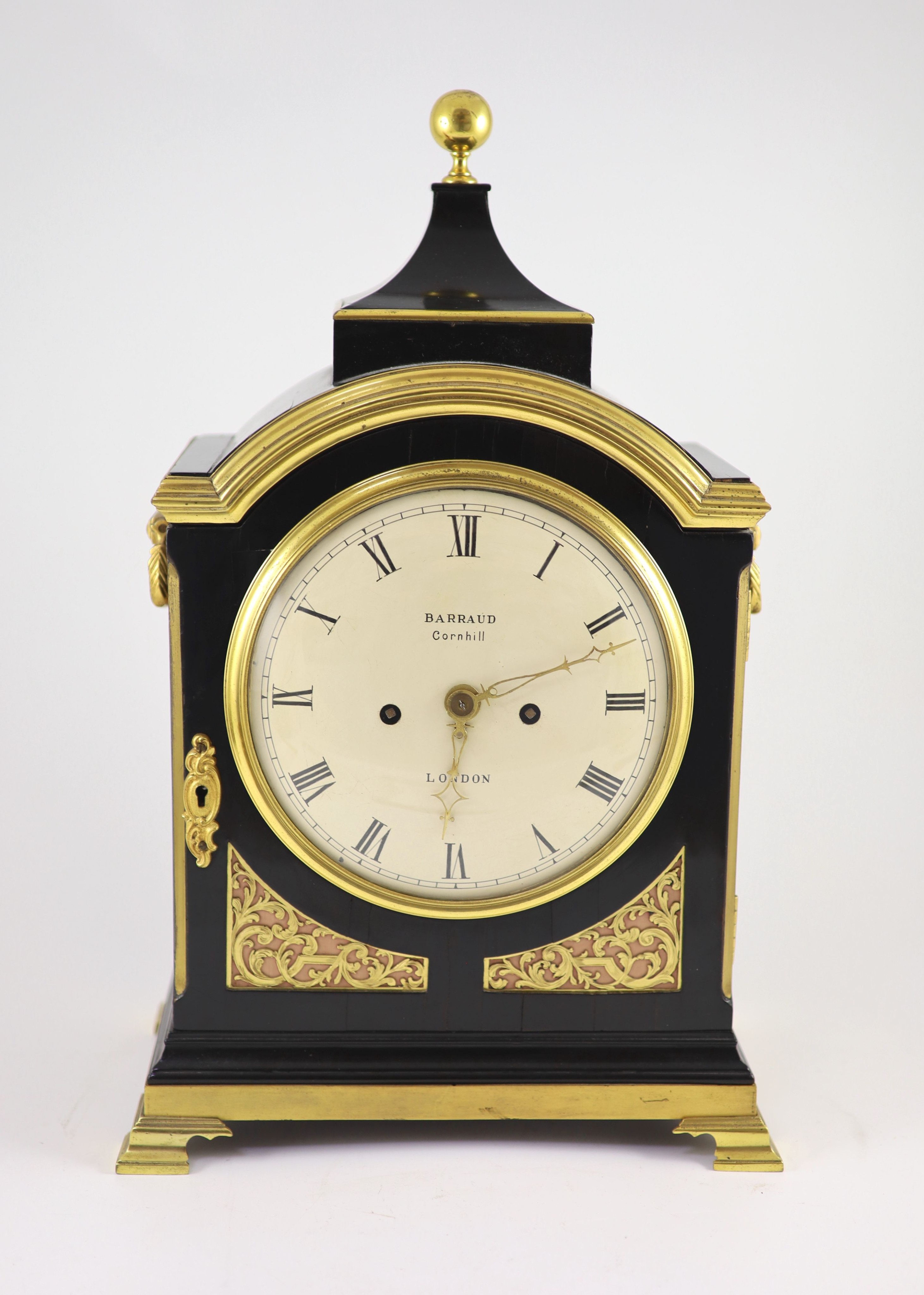 Barraud, Cornhill, London. A George III ebony and brass mounted bracket clock,with plain - Image 2 of 4