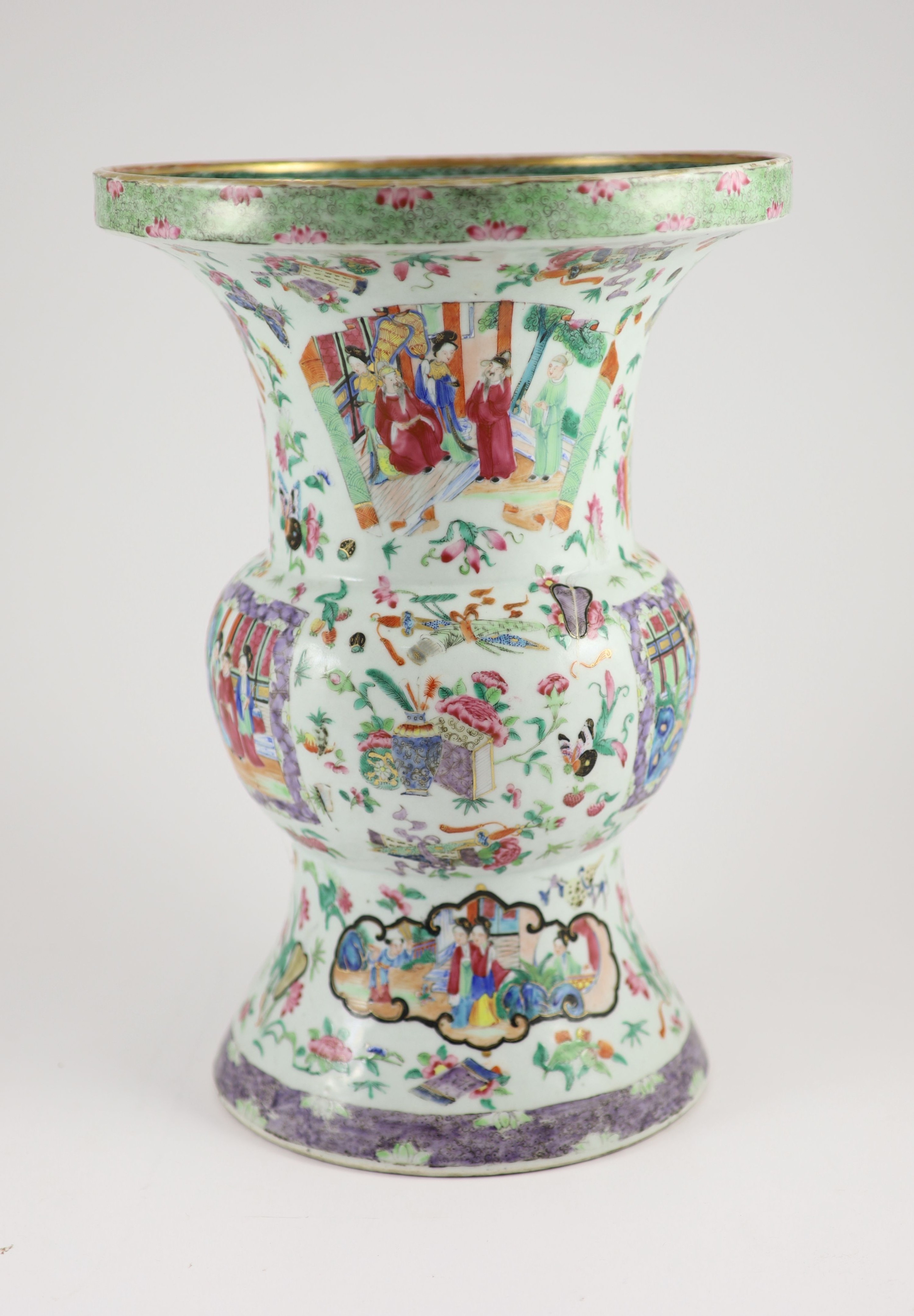 A Chinese famille rose zun-shaped vase, mid 19th centurypainted with reserves of figures in - Image 4 of 6