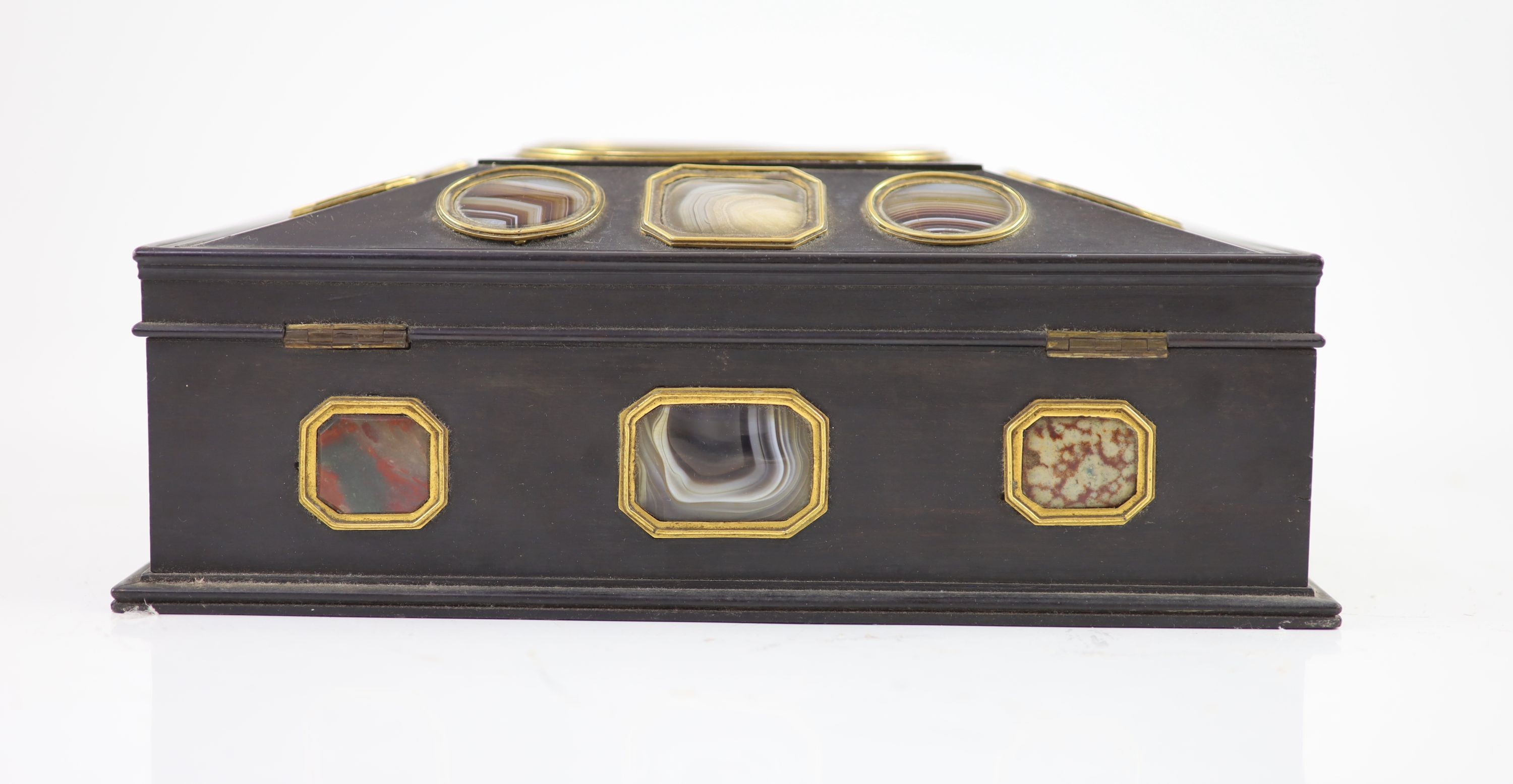 A late George III Grand Tour Souvenir ebony work boxapplied with assorted hardstones including - Image 6 of 8