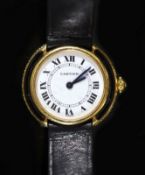 A lady's Cartier Vendome 18ct gold, black enamel and diamond set manual wind wrist watch,with