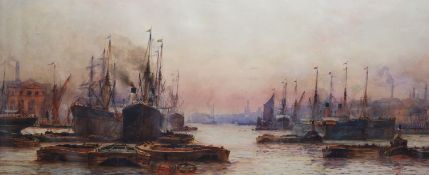 Frederick William Scarborough (1860-1939) ‘Sunset, Wapping Reach, London’watercoloursigned and