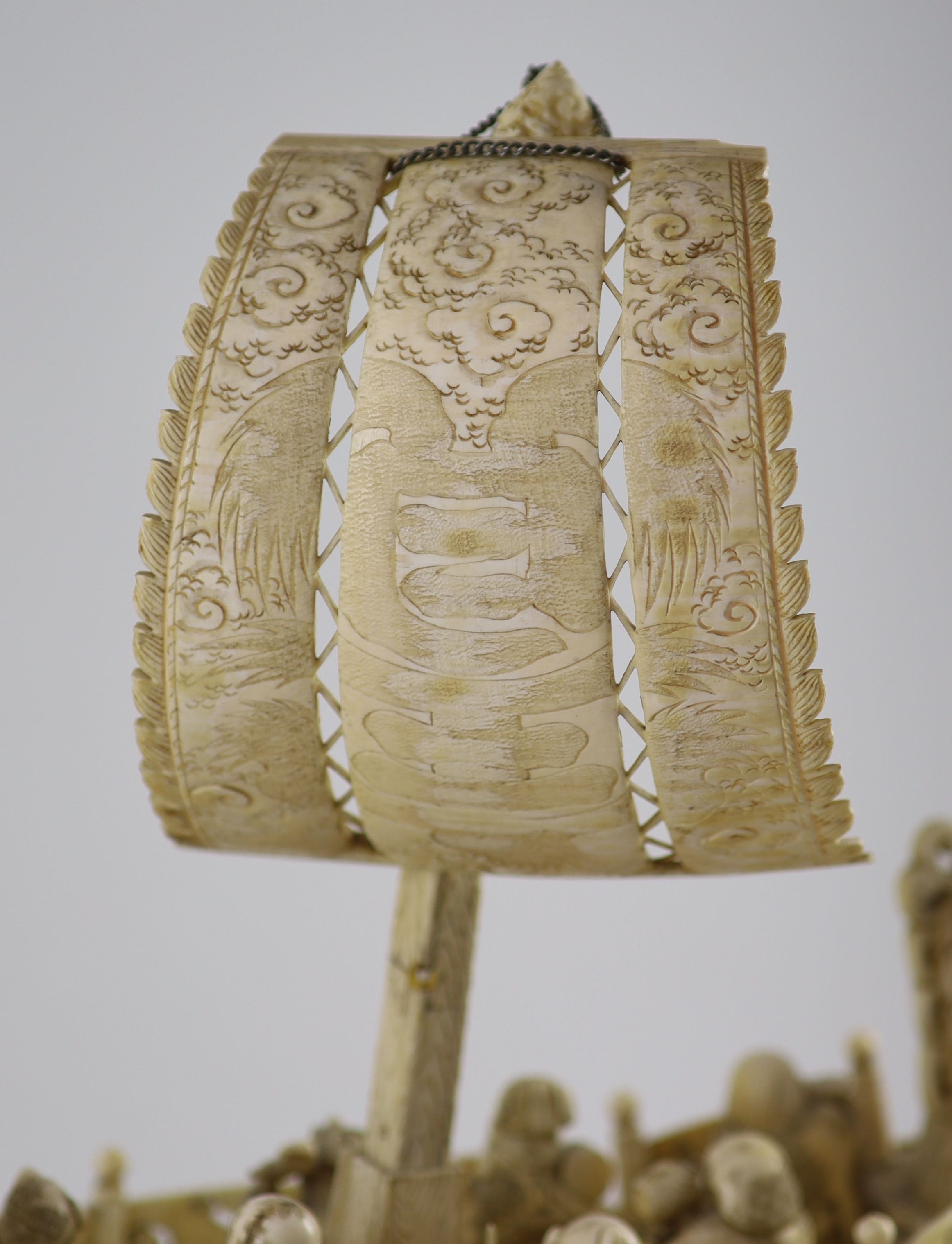 A large Japanese ivory okimono of the seven Gods of Happiness treasure ship the Takarabune, early - Image 3 of 9