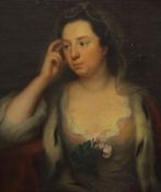 Mid 18th century English School Portrait of a lady with pearls in her hairOil on canvas75 x 62cm.