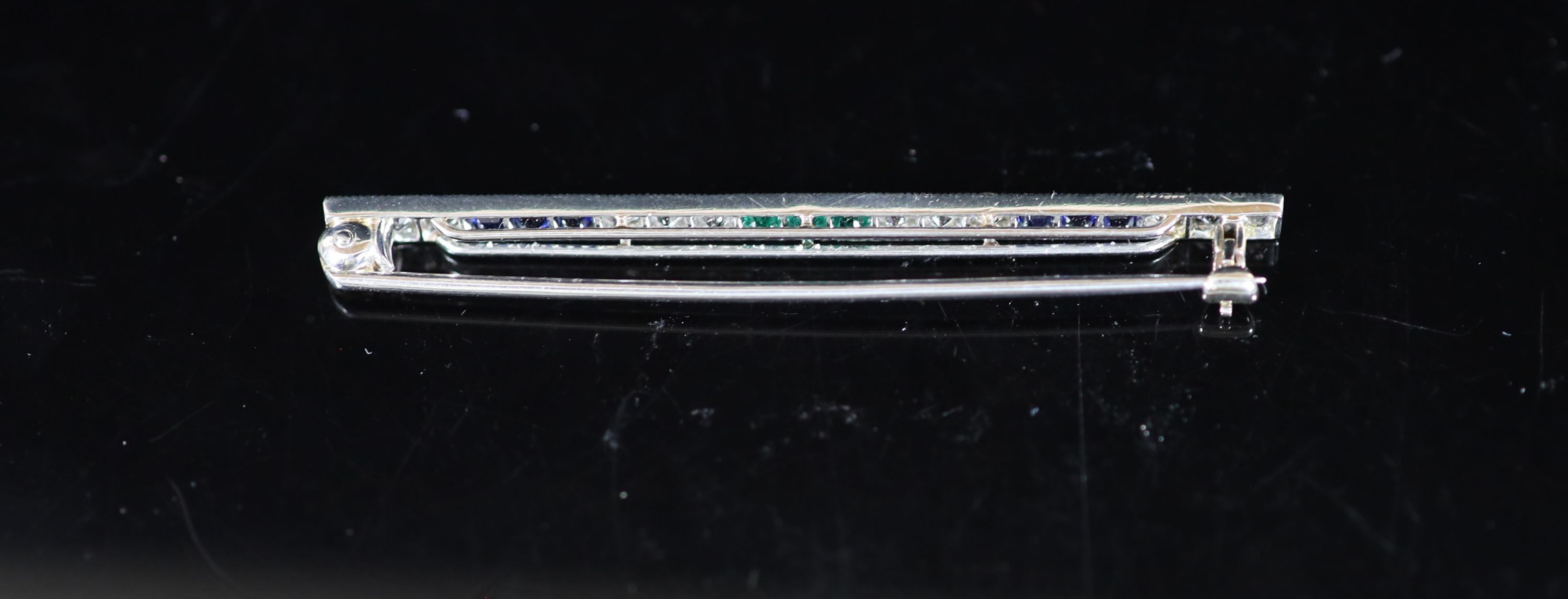 A mid 20th century Cartier platinum, twelve stone diamond, six stone sapphire and three stone - Image 2 of 2