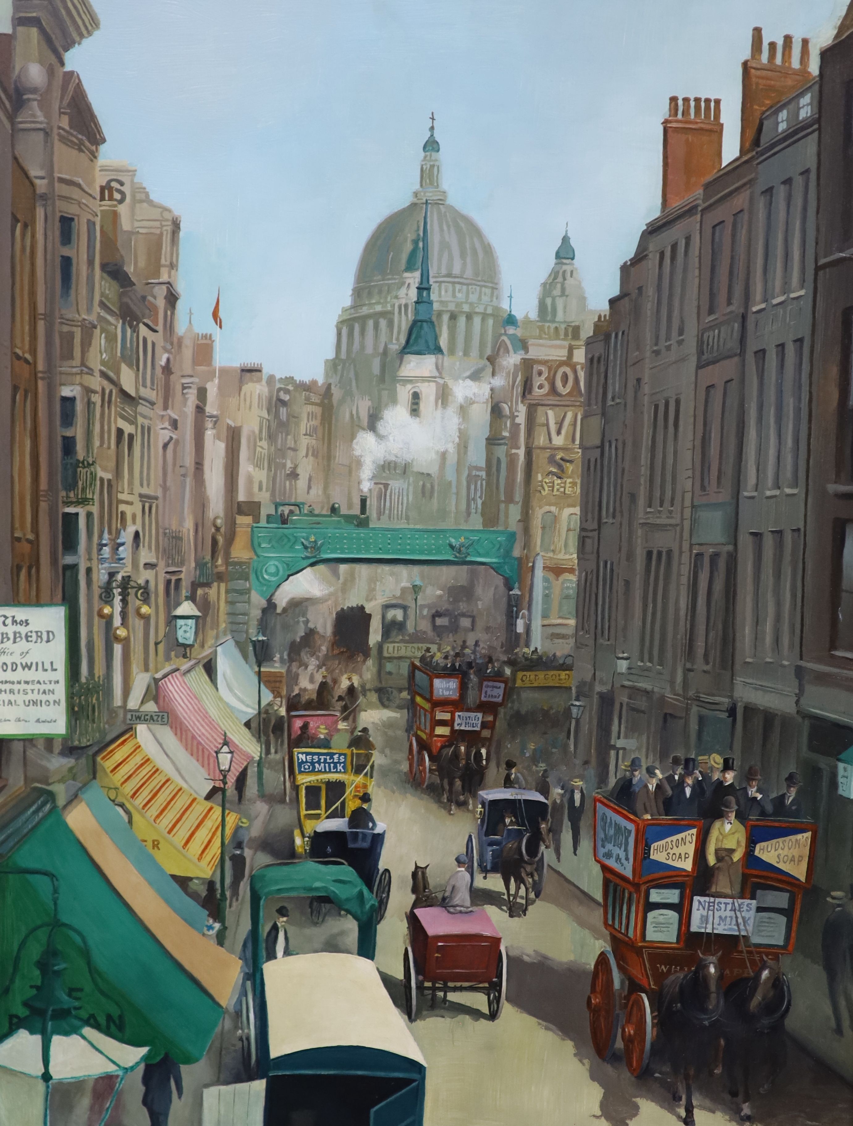 Ronald George Ferns (1925-1997) View along Fleet Street c.1900oil on boardsigned60 x 45cm