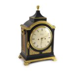 Barraud, Cornhill, London. A George III ebony and brass mounted bracket clock,with plain