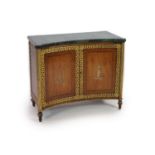 A Regency parcel gilt rosewood concave front side cabinetwith later green marble top and two doors