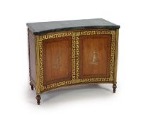 A Regency parcel gilt rosewood concave front side cabinetwith later green marble top and two doors