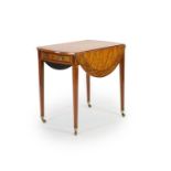 A George III Sheraton style marquetry inlaid satinwood Pembroke table,the oval top with rosewood and
