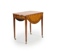 A George III Sheraton style marquetry inlaid satinwood Pembroke table,the oval top with rosewood and