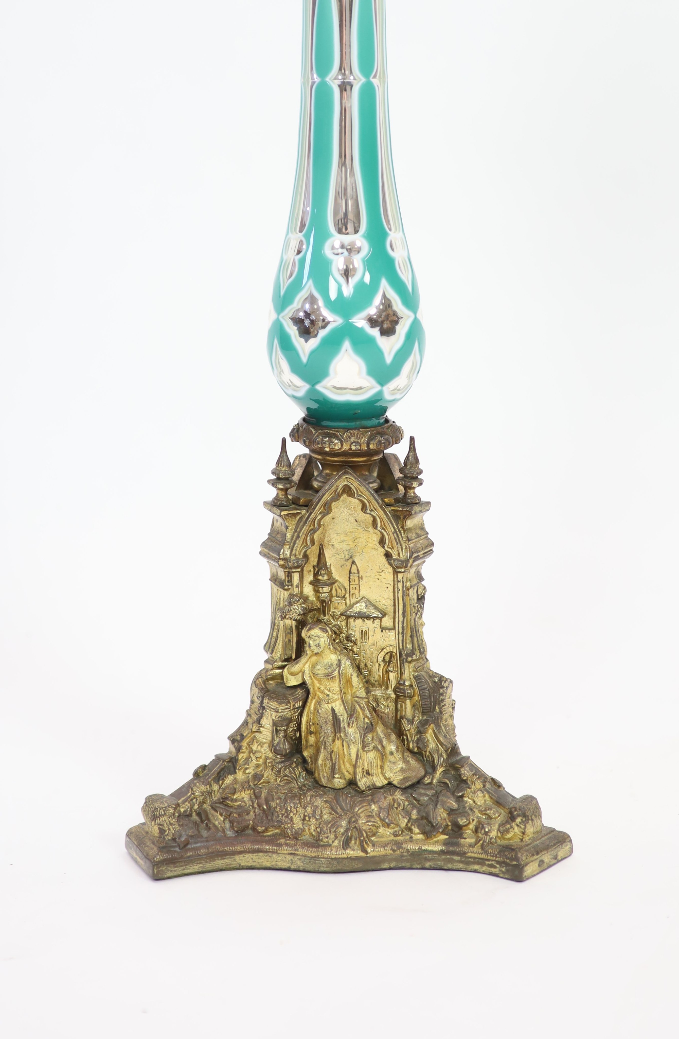 A rare ormolu mounted overlaid ‘mercury’ glass table lamp, the glass possibly by James Powell & - Image 2 of 4