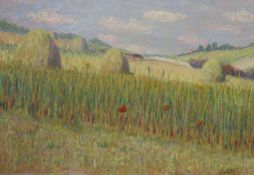 Thomas Buford Meteyard (American,1865-1928), Haystacks, Valley of Giverny, c.1889, signed,