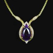 A French Boucheron gold, pear shaped amethyst and diamond cluster set pendant necklace,the