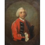 Mid 18th century English School Portrait of an army officer wearing a scarlet coatoil on canvas30.