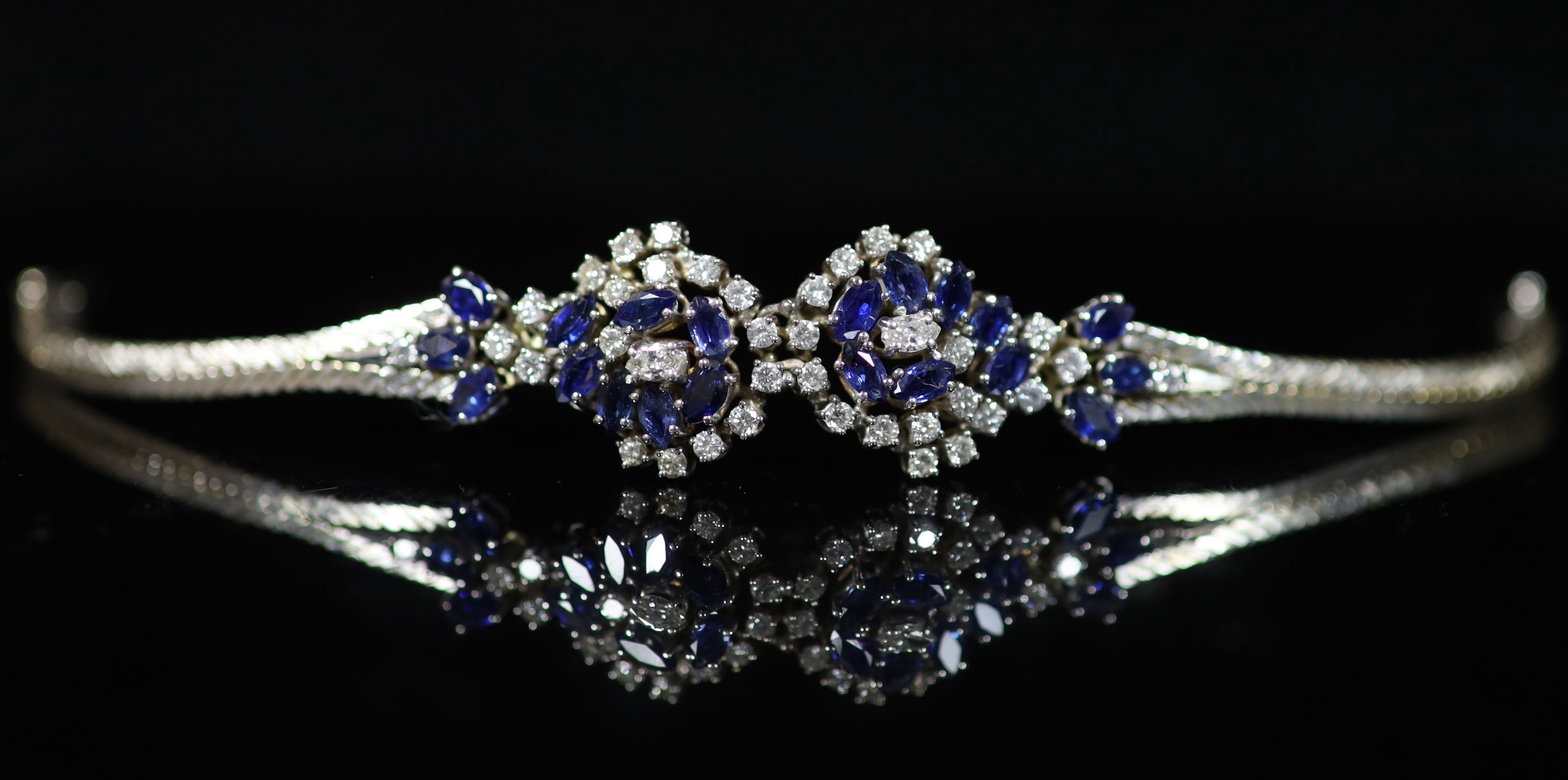 A 18ct white gold sapphire and diamond set double cluster bracelet,with sapphire and diamond set - Image 2 of 6