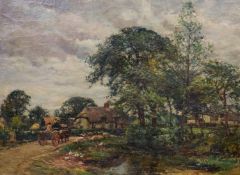 William Mark Fisher (1841-1923) Cart passing a duck pond, a farm beyond,Oil on canvasSigned,45 x