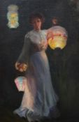 Manner of Thomas Cooper Gotch (1854-1931) Woman holding lanternsoil on canvas44 x 29cm