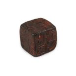 A Chinese dark green soapstone cube shaped seal, probably Qing dynasty,five of the faces incised