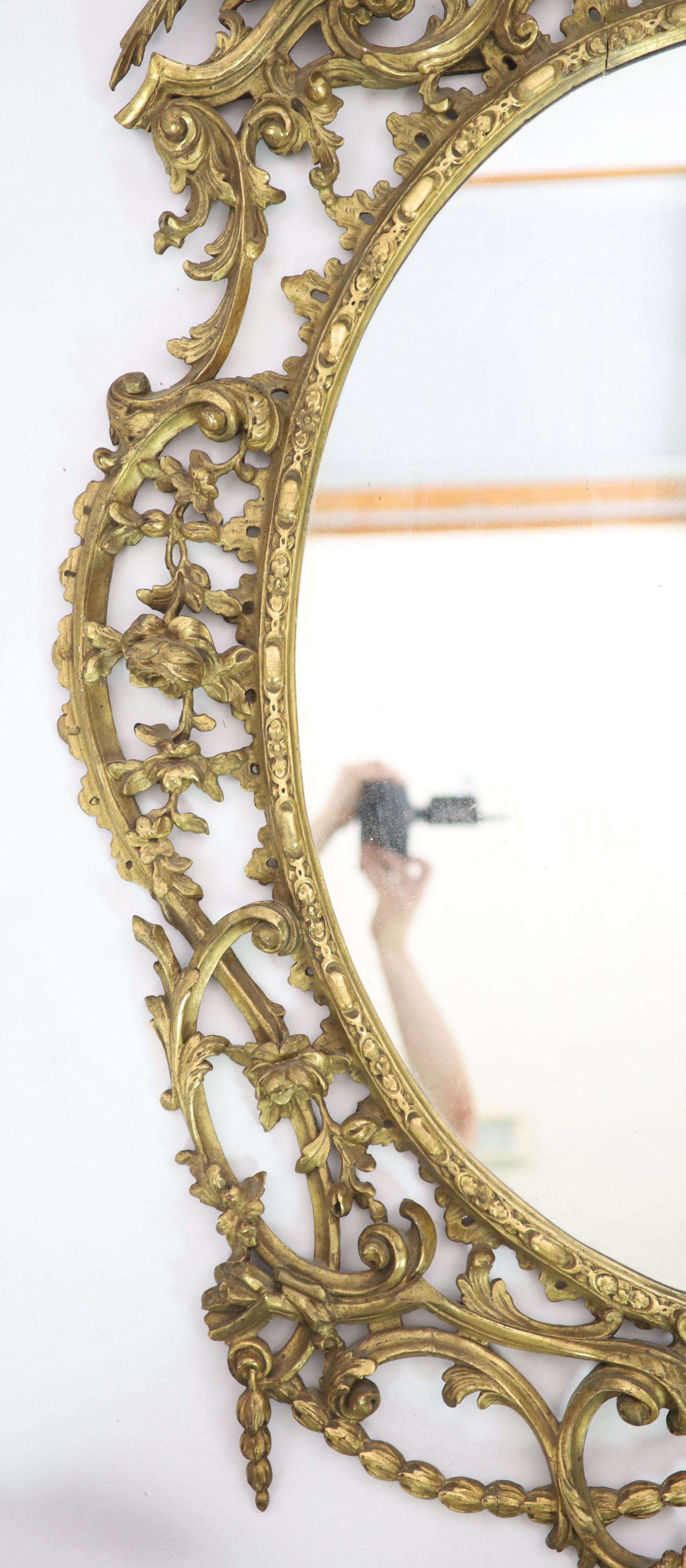 A 19th century Chippendale style gilt and gesso wall mirrorwith ornate foliate scroll frame capped - Image 4 of 5