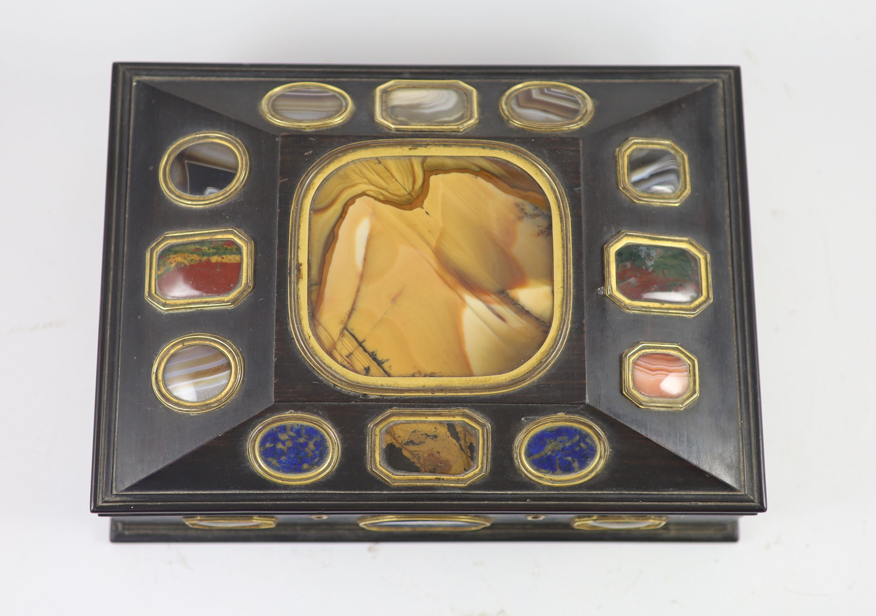 A late George III Grand Tour Souvenir ebony work boxapplied with assorted hardstones including - Image 3 of 8