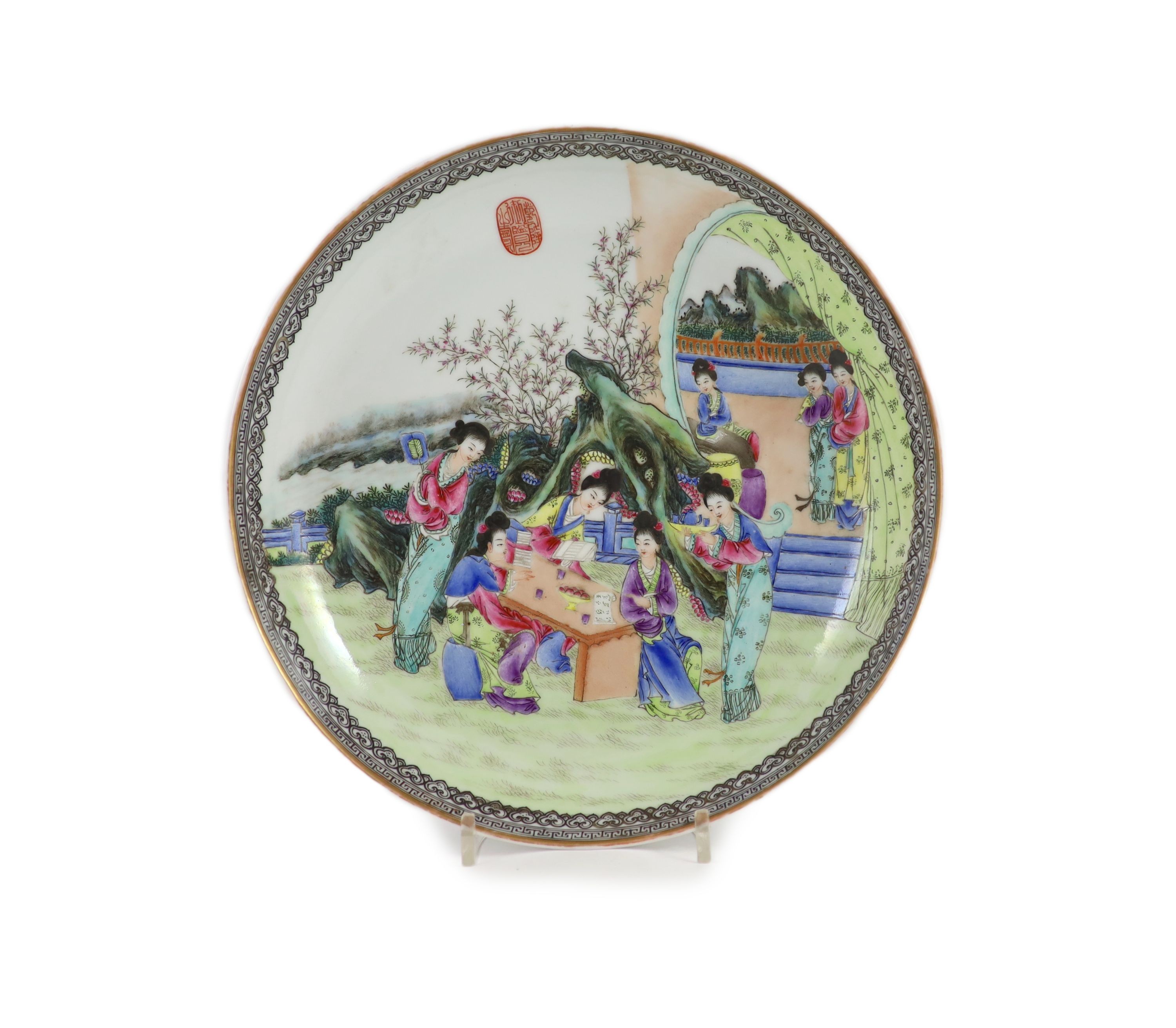 A Chinese famille rose ‘ladies’ dish, Qianlong mark but Republic periodpainted with ladies in a