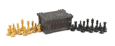 A Jaques of London 3 1/2 inch Staunton pattern turned wood chess setof lead-weighted boxwood and