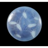 R. Lalique Phalènes opalescent glass bonbonnière cover, designed c.1922,moulded mark ’R. LALIQUE’,