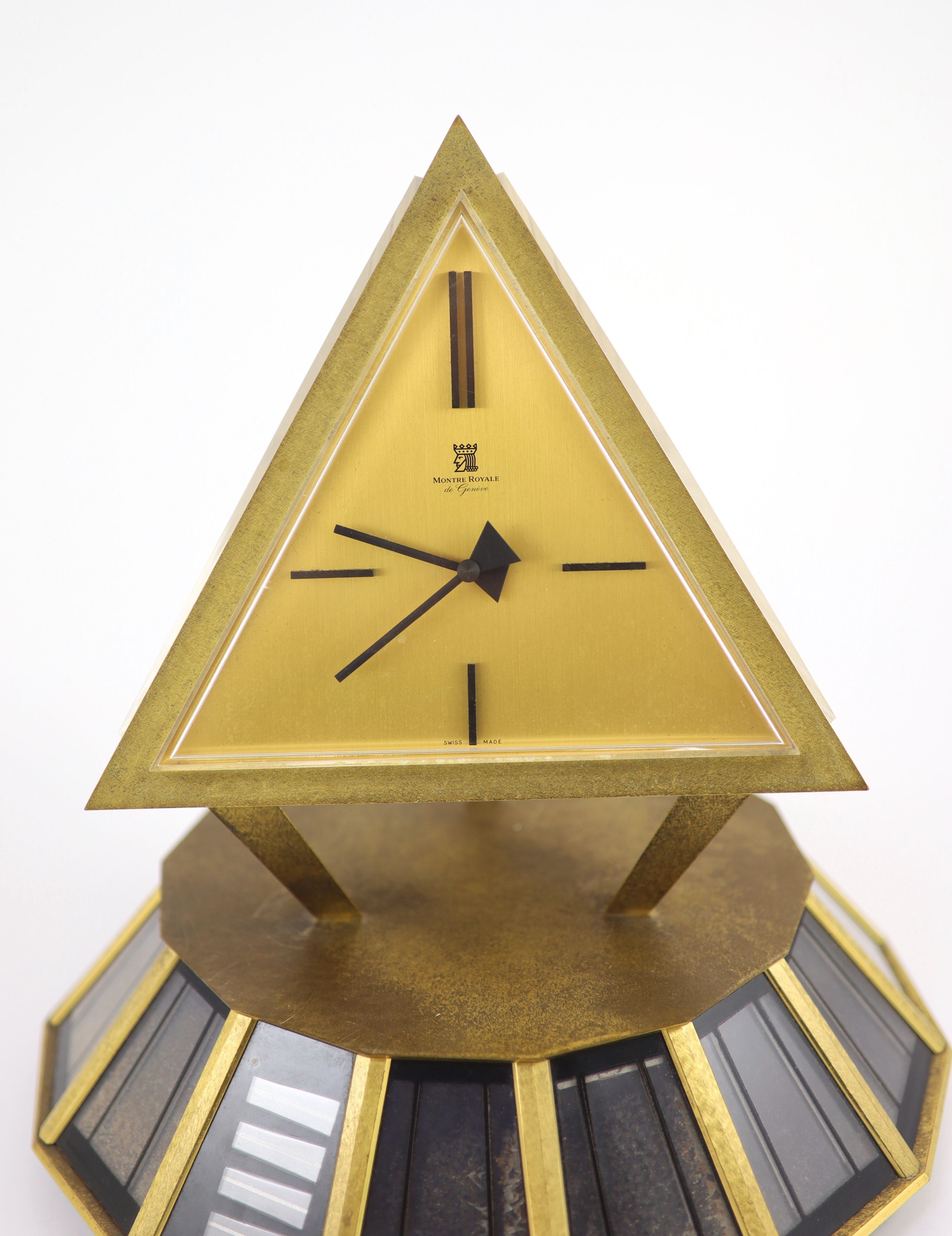 A 1960's Montre Royale de Geneva gilt bronze solar powered timepiece,with three triangular dials - Image 3 of 3