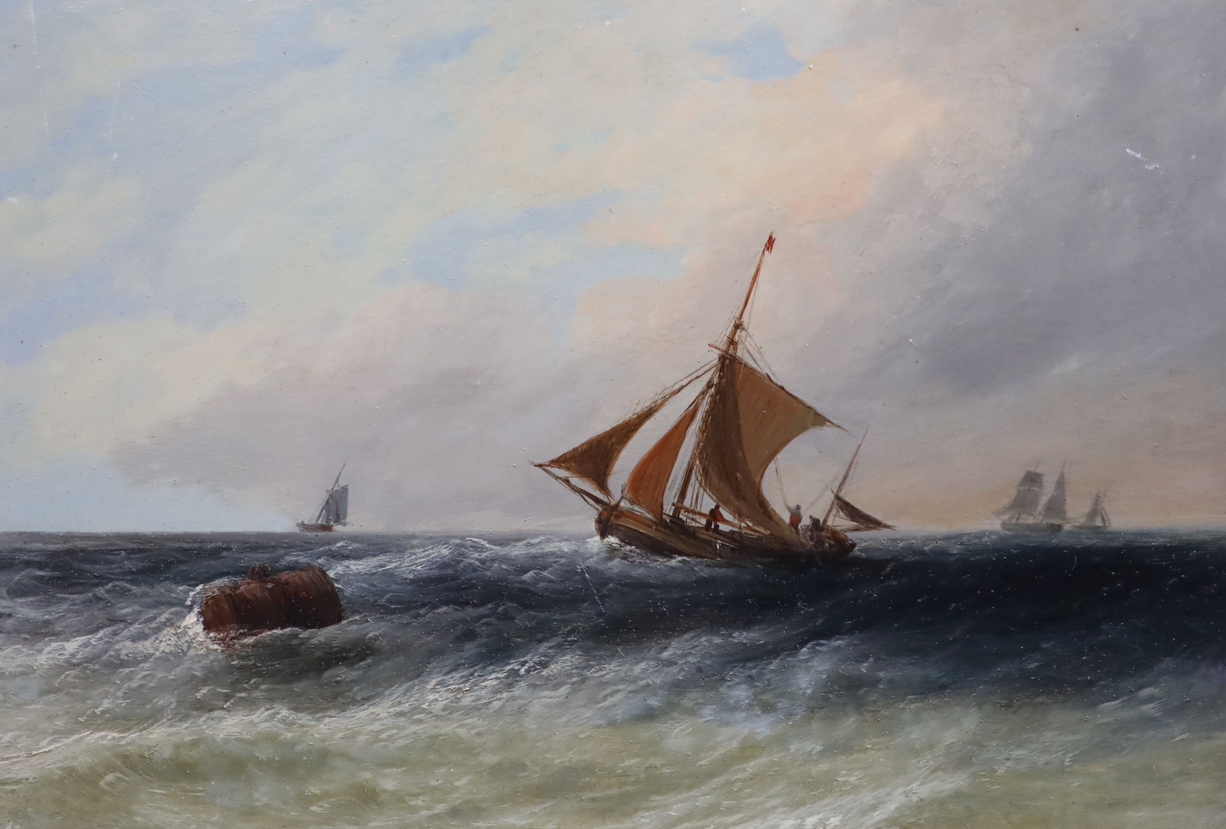 19th century English School Fishing boats and other shipping off the coastset of four oils on mill - Image 4 of 6