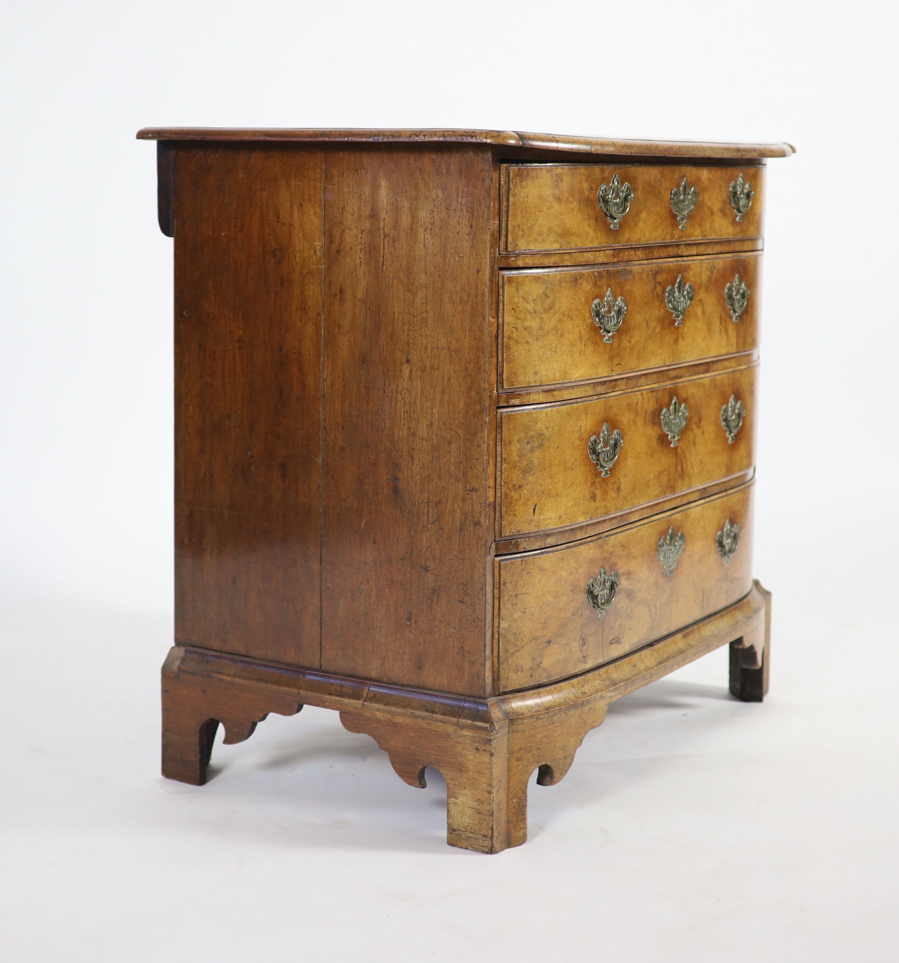 An 18th century Dutch walnut bowfront chestwith moulded top and four graduated long drawers, on - Image 4 of 4