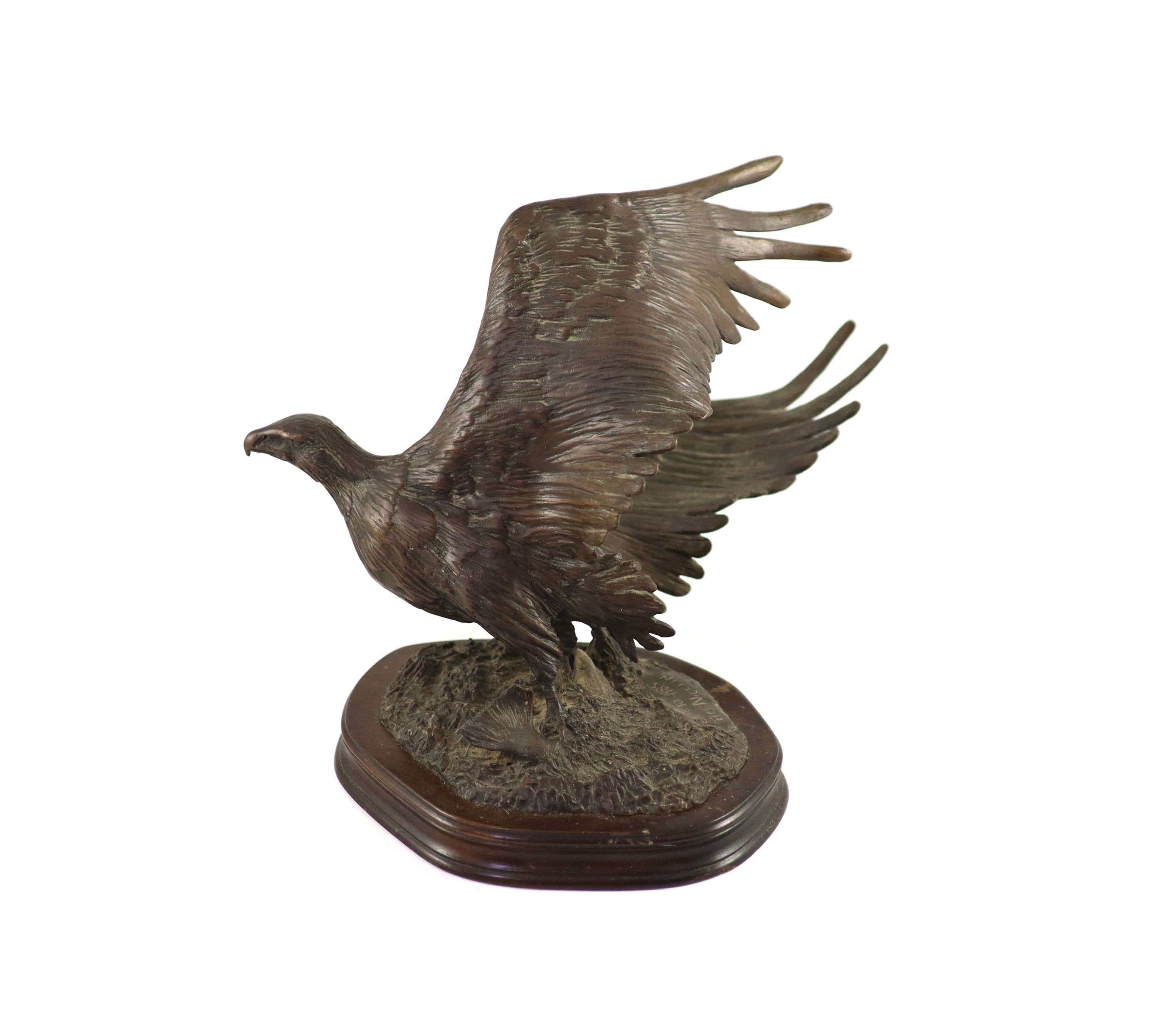 Tim Nicklin. A bronze model of an Osprey catching a salmonon naturalistic base, signed and dated