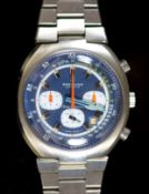 A gentleman's 1970's stainless steel Breitling Transocean chronograph date manual wind wrist watch,