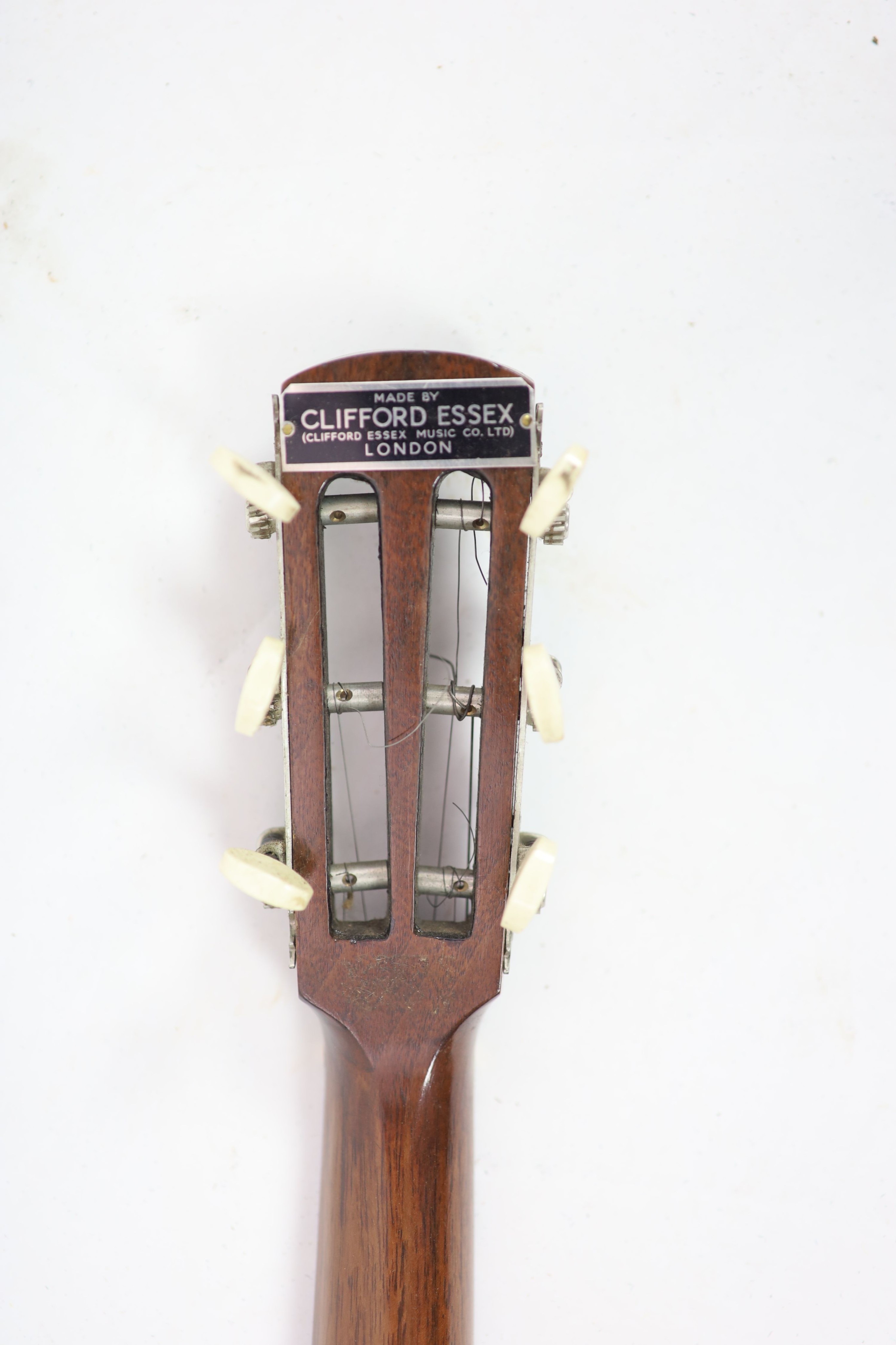 A Clifford Essex ebony mounted banjo,nut to bridge 26 inches (bridge missing), 22 frets,length 94cm, - Image 6 of 7